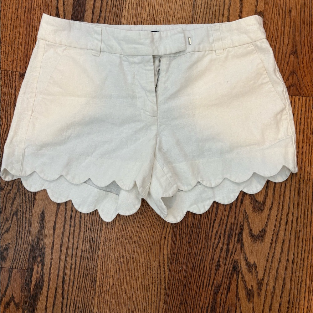 J. Crew High Waist White Shorts with Scalloped Hem